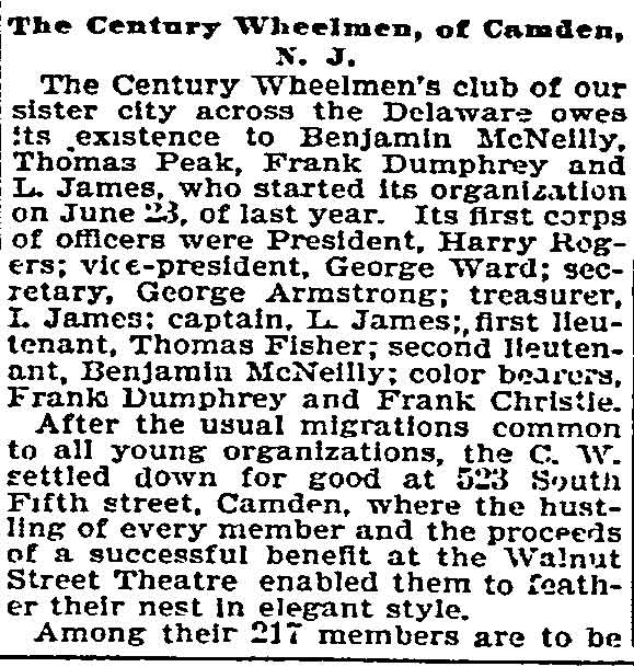 Century Wheelmen — Philadelphia Inquirer, August 8, 1897, page 1