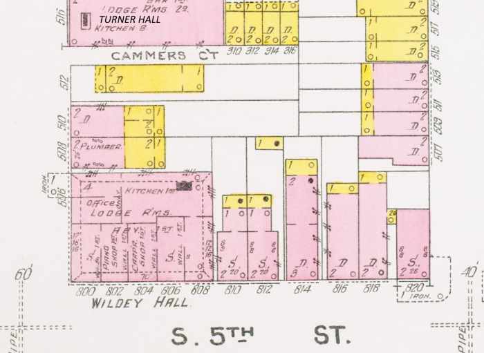 1906 Sanborn Map showing Wildey Hall at 500-506 Pine Street