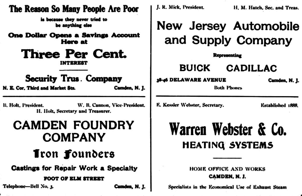 Warren Webster & Co. 1915 Patriotic Order of the Sons of America program ad