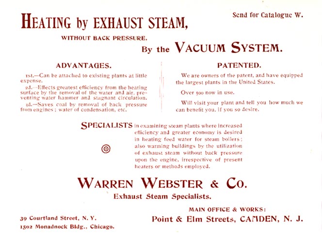 Pre-1920 advertising blotter for Warren Webster & Co.