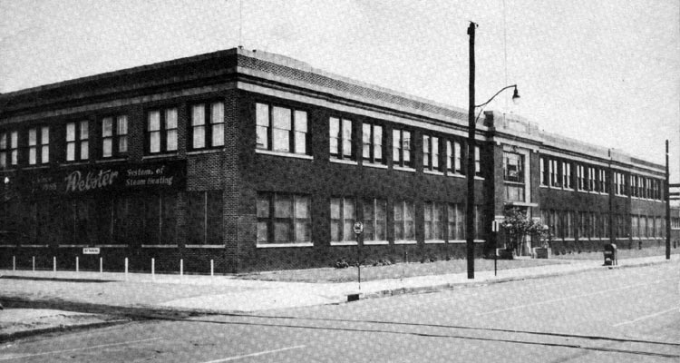 The Warren Webster Company factory at 17th and Federal Street, late 1940s