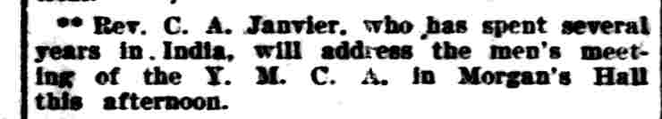 Philadelphia Inquirer, January 11, 1903 — Y.M.C.A. men's meeting at Morgan's Hall