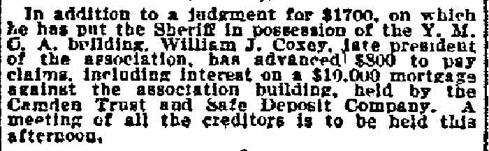Philadelphia Inquirer, July 6, 1898 — YMCA, William J. Coxey, Camden Safe Deposit & Trust Company