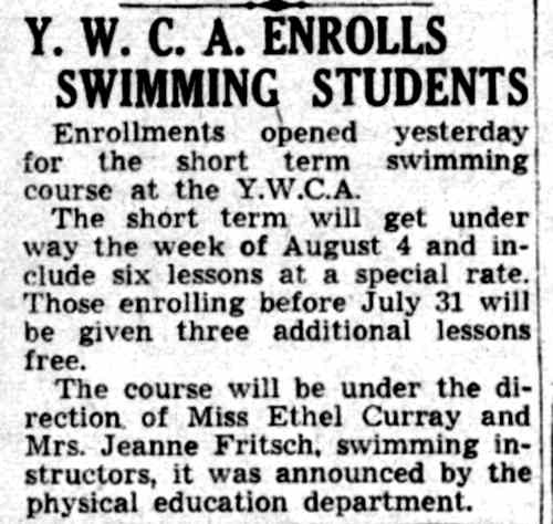 YWCA — Camden Courier-Post, July 22, 1941 — Ethel Curray, Jeanne Fritsch