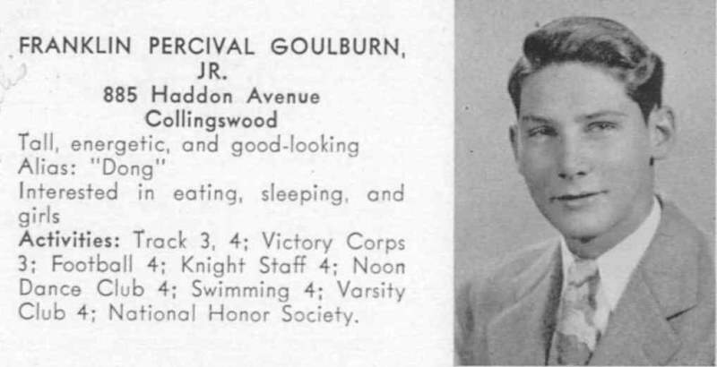 Franklin Percival Goulburn Jr., 1944 Collingswood High School yearbook