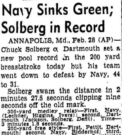 Boston Herald, February 28, 1948 — Navy swim meet at Annapolis