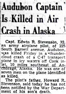 Audubon Captain Is Killed in Air Crash in Alaska — Camden Courier-Post, September 5, 1949