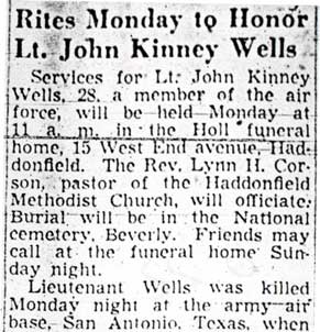 Rites Monday to Honor Lt. John Kinney Wells, Camden Courier-Post, June 22, 1950, part 1
