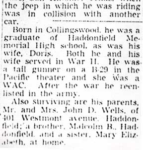 Rites Monday to Honor Lt. John Kinney Wells, Camden Courier-Post, June 22, 1950, part 2