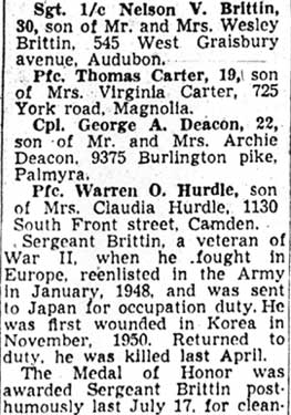 Newspaper clipping continued: return of Korean War dead