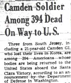 Camden Soldier Among 394 Dead On Way to U.S., Camden Courier-Post, July 3, 1951, part 1