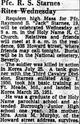 Pfc. R. S. Starnes Rites Wednesday, Camden Courier-Post, December 4, 1951