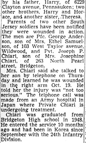 Camden Soldier Killed in Korea; 2 S.J. Men Hurt, Camden Courier-Post, November 12, 1951, part 2