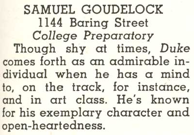 Samuel Goudelock yearbook entry, Camden High School, February 1944