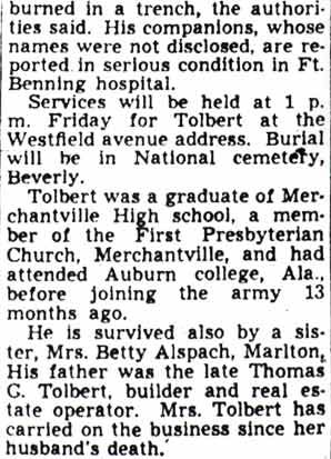 Cause of GI Death Reported to Kin, Camden Courier-Post, October 15, 1947, part 2