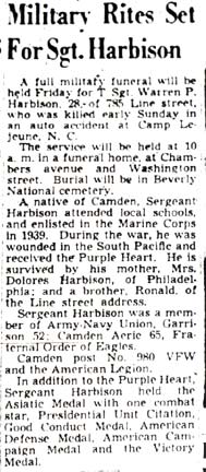 Military Rites Set For Sgt. Harbison, Camden Courier-Post, October 29, 1947