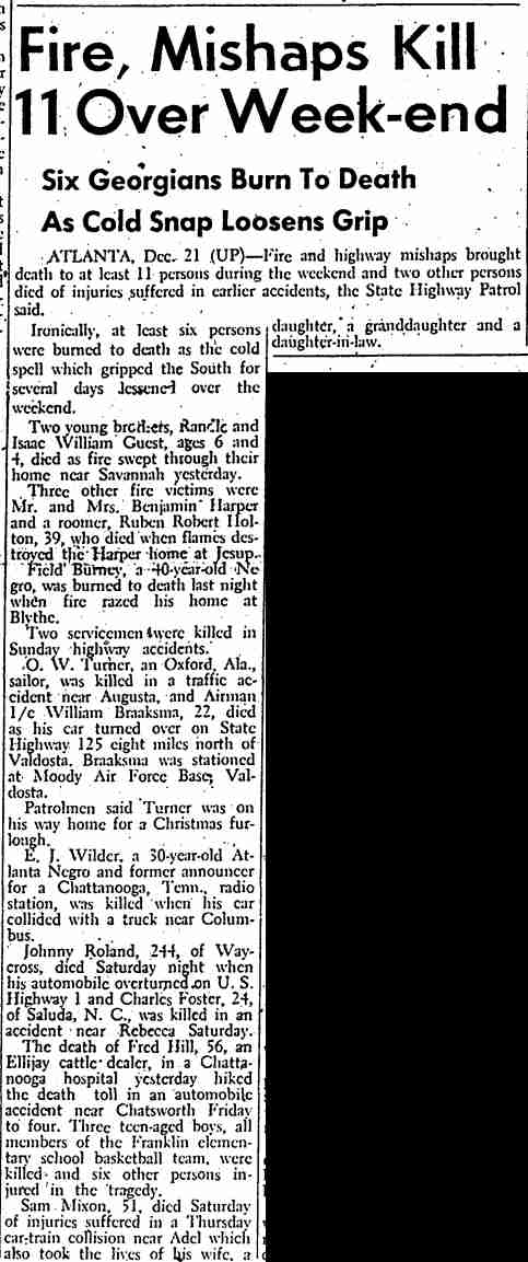Fire, Mishaps Kill 11 Over Week-end, Marietta Daily Journal, December 23, 1953