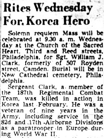 Rites Wednesday For Korea Hero, Camden Courier-Post, November 12, 1951, part 1