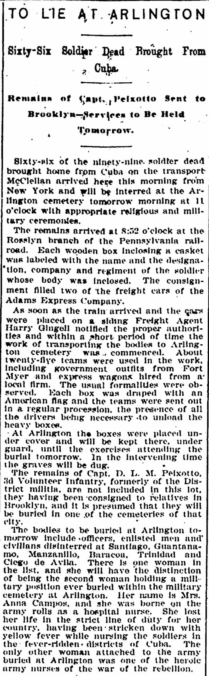 To Lie at Arlington — Washington D.C. Evening Star, March 6, 1900