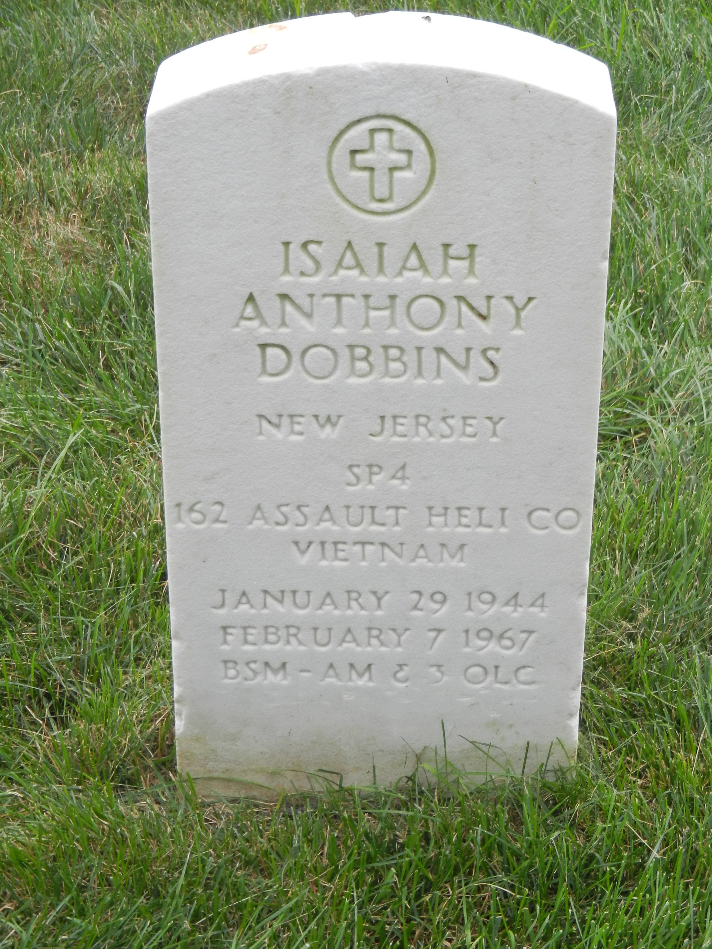 Grave marker of Isaiah Anthony Dobbins, Beverly National Cemetery