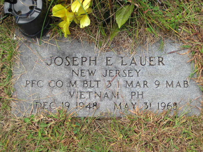 Grave marker of Joseph Edward Lauer, Gate of Heaven Cemetery, Berlin, New Jersey
