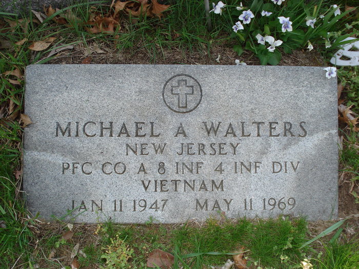 Grave marker of Michael Arthur Walters, Cedar Grove Cemetery, Gloucester City, New Jersey