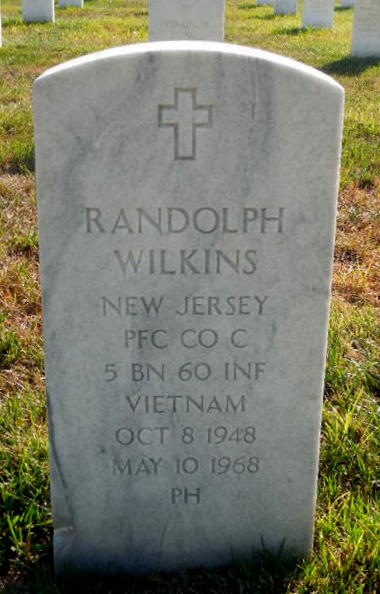 Grave marker of Randolph Recardo Wilkins, Beverly National Cemetery, Beverly, New Jersey