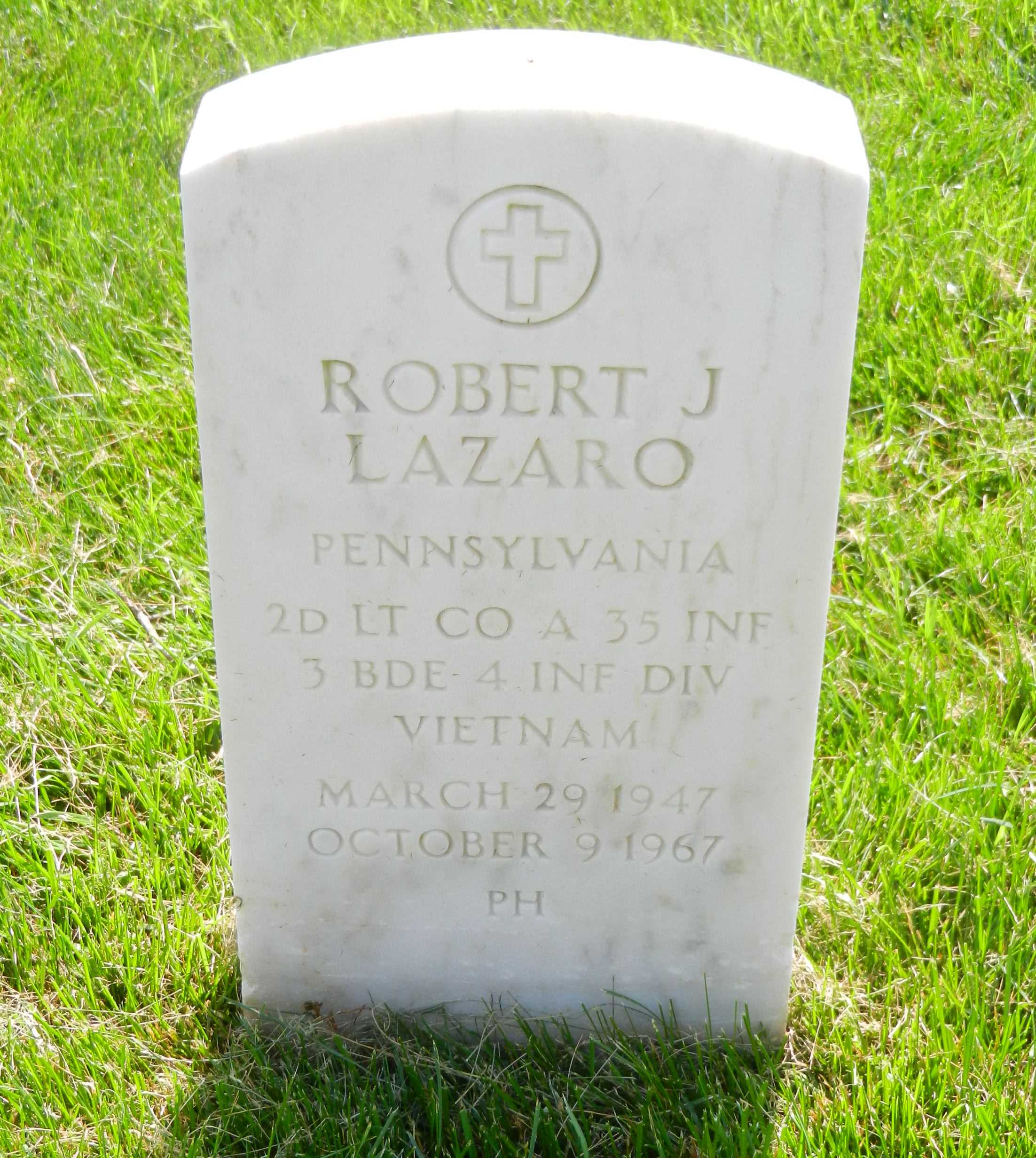 Grave marker of Robert James Lazaro, Beverly National Cemetery, Beverly, New Jersey