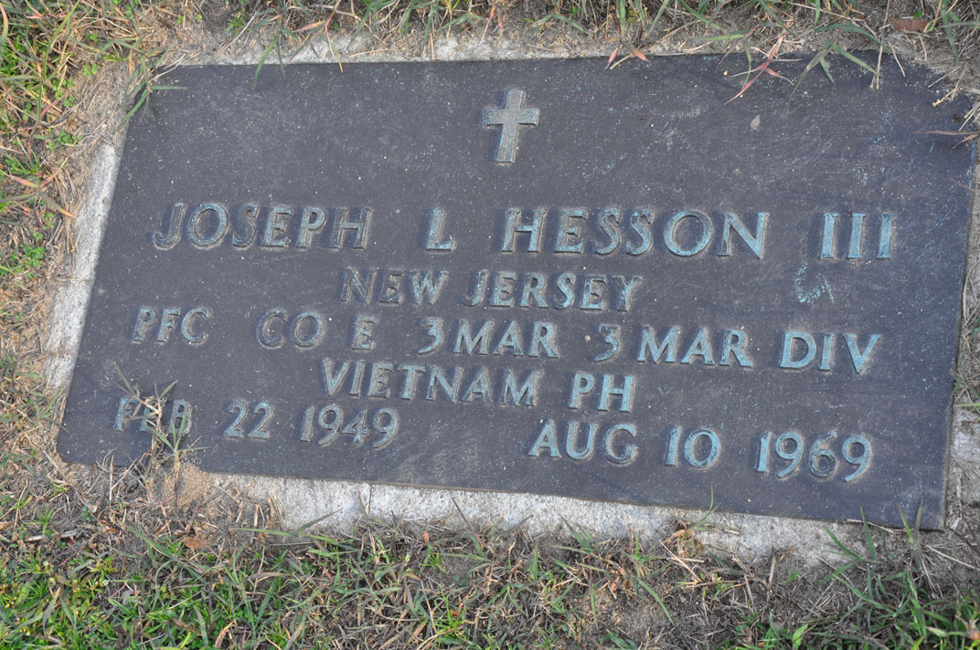 Grave marker of Joseph Leonard Hesson III, Arlington Cemetery, Pennsauken, New Jersey