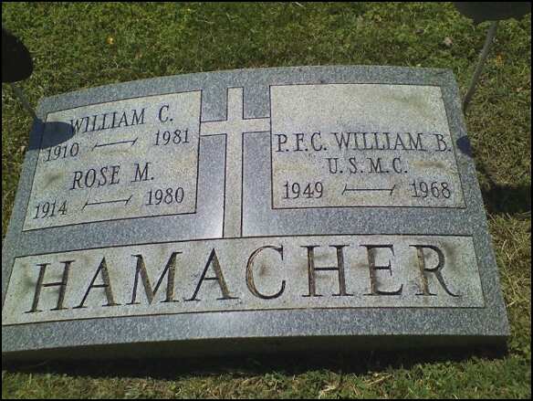 Grave marker of William Bernard Hamacher, New St. Mary's Cemetery, Bellmawr, NJ