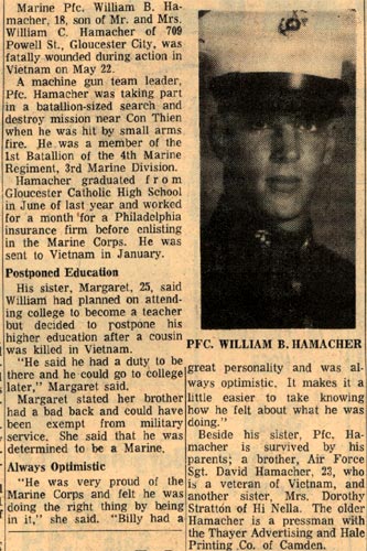 Camden Courier-Post, June 6, 1968 — article about William Hamacher