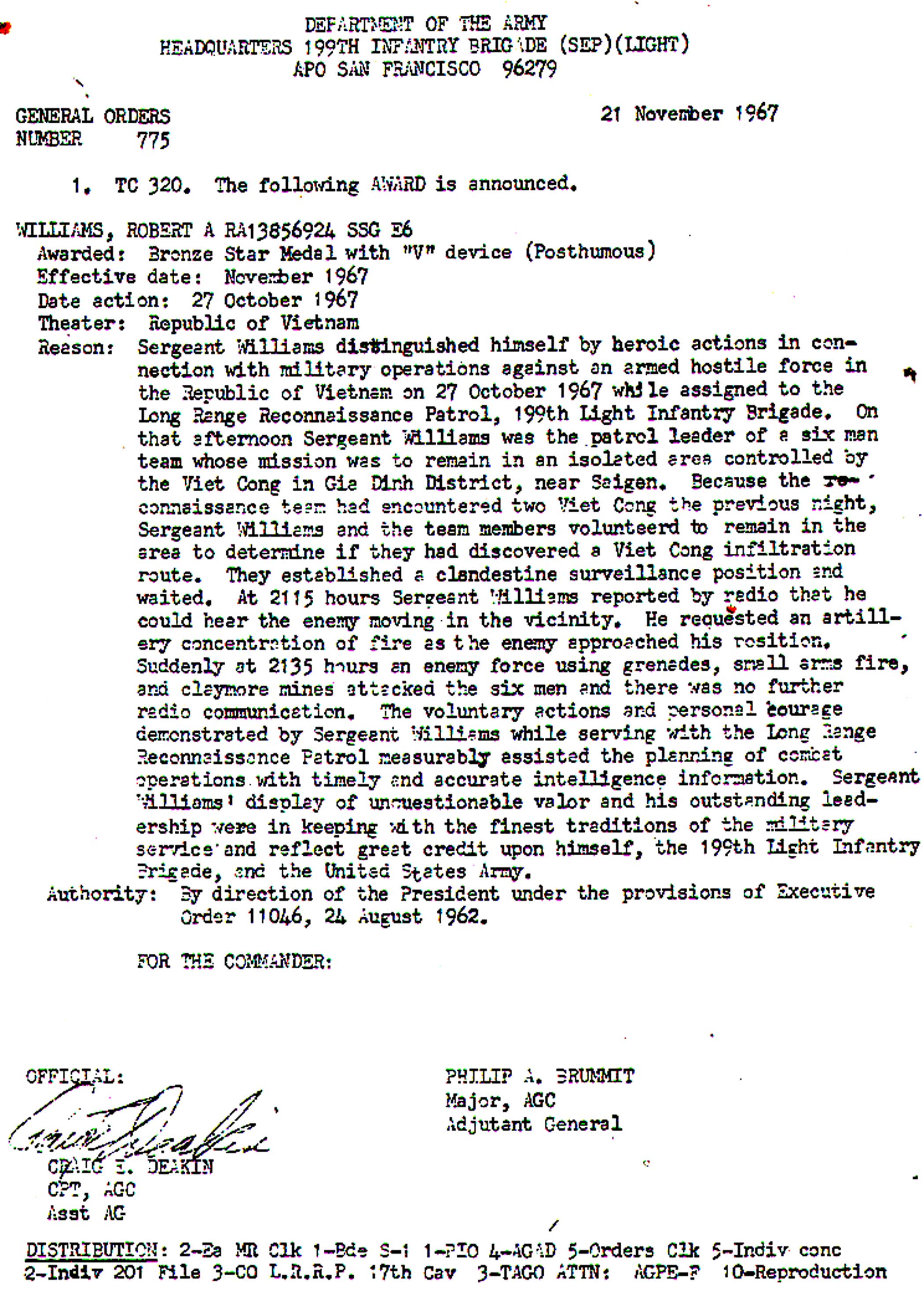 Department of Defense document regarding Robert Alton Williams