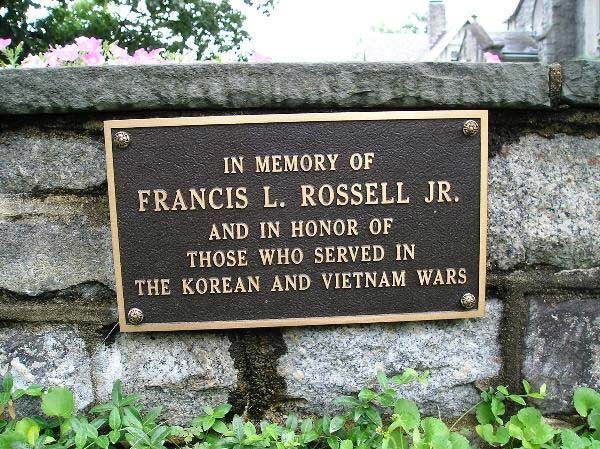 Francis L. Rossell Jr. memorial plaque at Haddonfield Memorial High School
