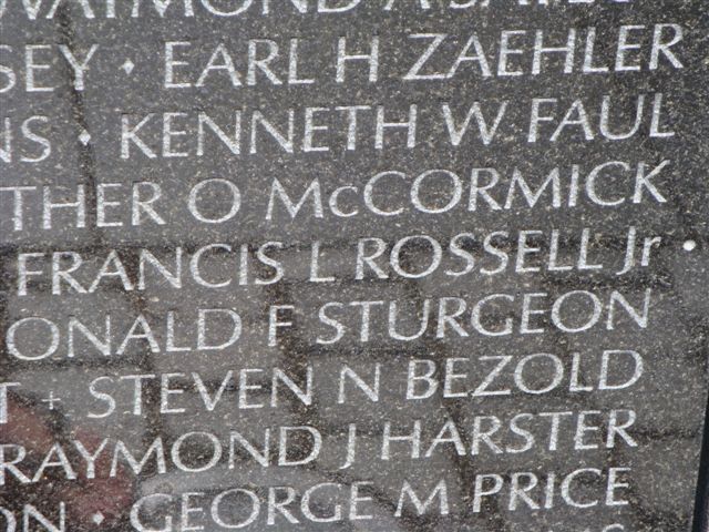 Francis L. Rossell Jr. name on the Vietnam Veterans Memorial wall