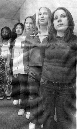 Overbrook High School students wearing red, white, and blue in honor of Adam Froehlich, Camden Courier-Post, March 28, 2004