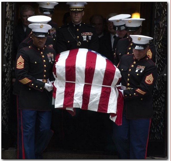 Marines carry the casket of Cpl. Terrence Allen from St. Peter's Church in Merchantville