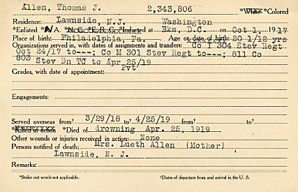 Thomas J. Allen Jr. Camden County World War I Honor Roll