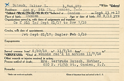 Walter Ernest Butsch Camden County World War I Honor Roll