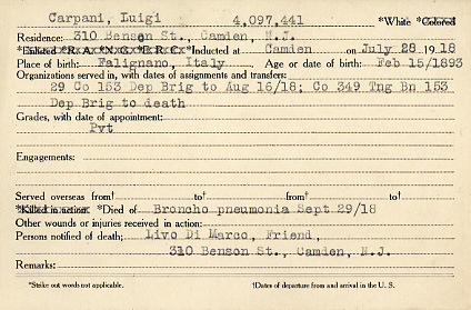Camden County World War I Honor Roll — Luigi Carpani