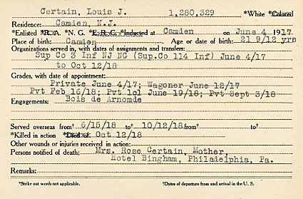 Camden County World War I Honor Roll — Louis J. Certain Jr.