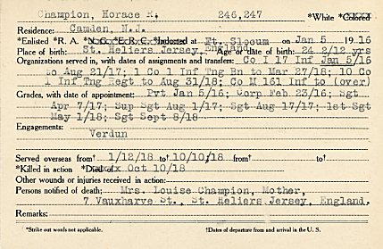 Camden County World War I Honor Roll — Horace R. Champion (page 1)