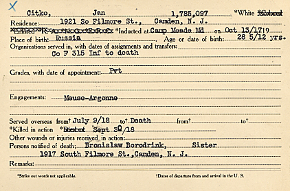 Camden County World War I Honor Roll — Jan Citko