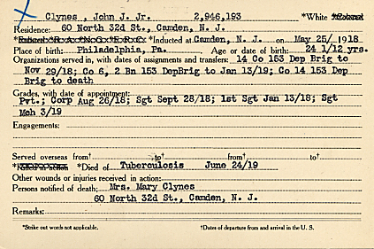 Camden County World War I Honor Roll — John Joseph Clynes Jr.