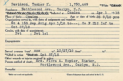 Tasker H. Davidson Camden County World War I Honor Roll