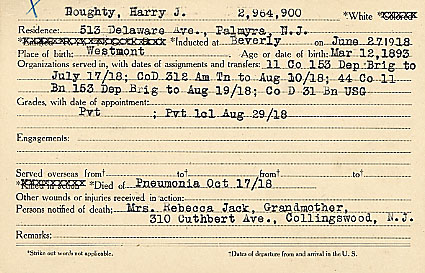 Camden County World War I Honor Roll — Harry J. Doughty