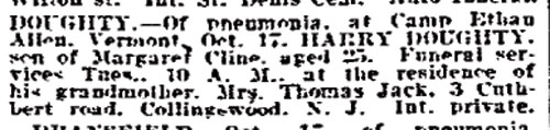Philadelphia Inquirer death notice, October 21, 1918