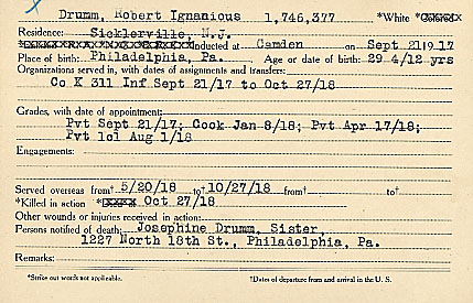 Robert I. Drumm Camden County World War I Honor Roll