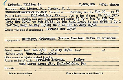 William G. Erdwein Camden County World War I Honor Roll
