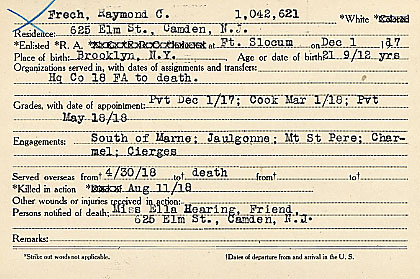 Raymond C. Frech Camden County World War I Honor Roll