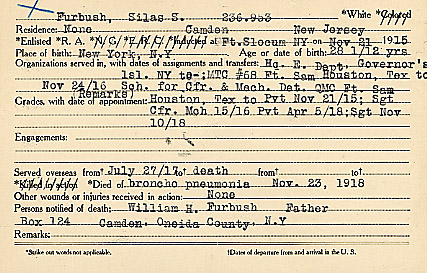 Silas Furbush Camden County World War I Honor Roll